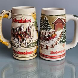 Vintage Holiday Series Budweiser Clydesdale Beer Stein Set