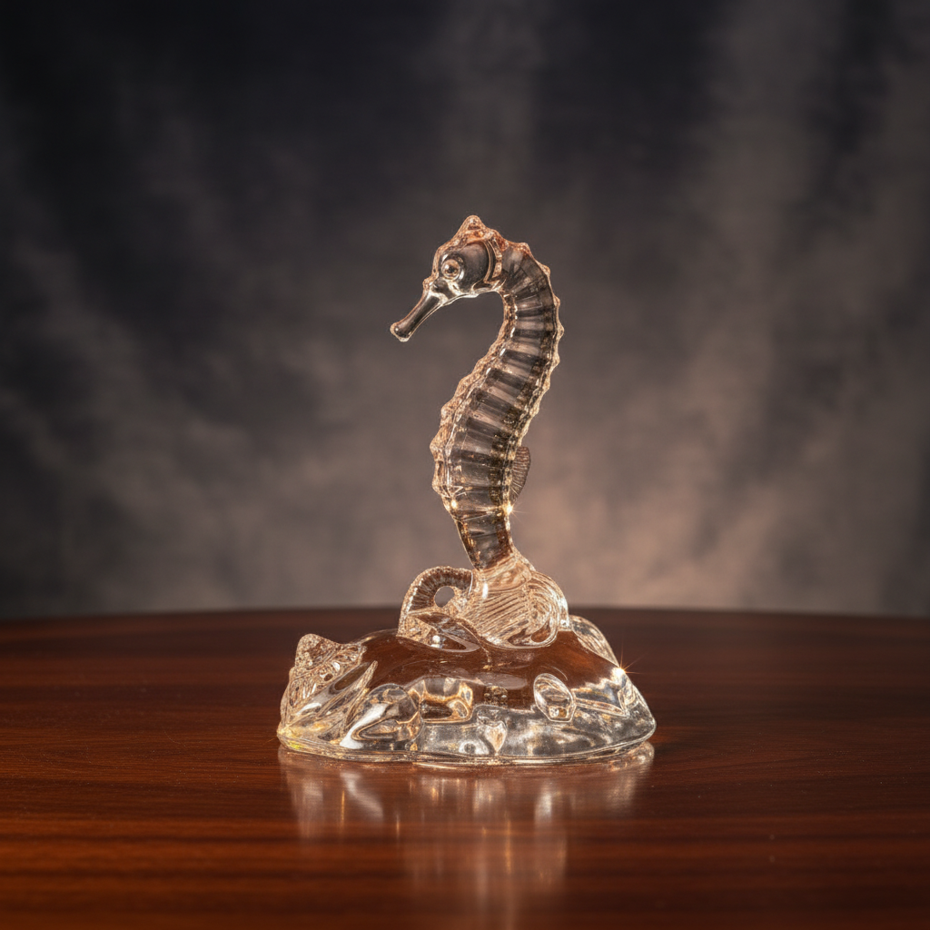 Crystal Seahorse on Wooden Table